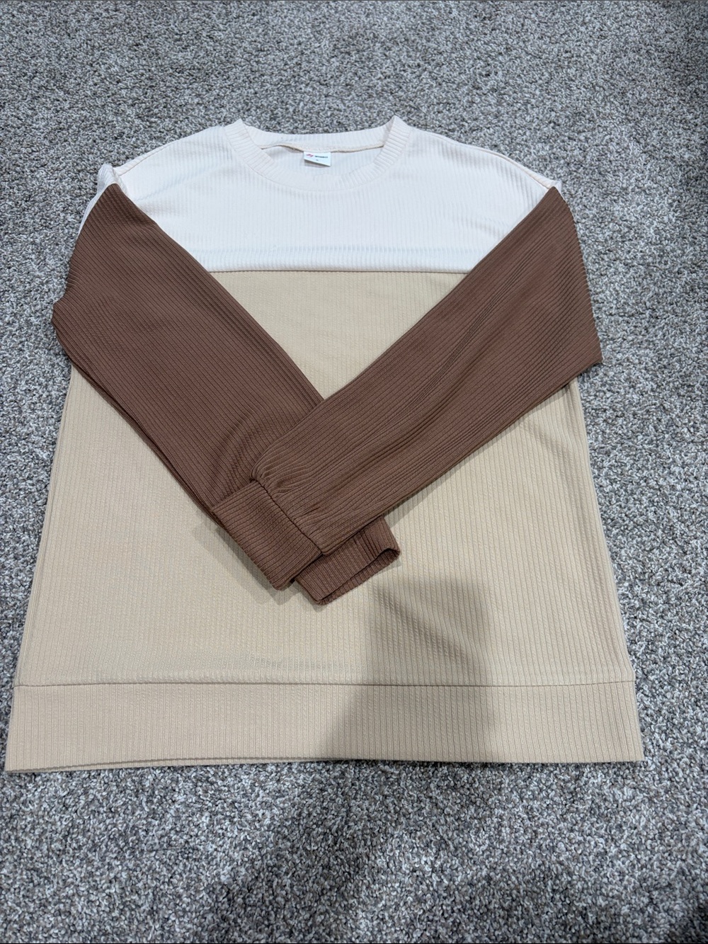 Colorblock Crewneck Sweater in White, Beige & Brown